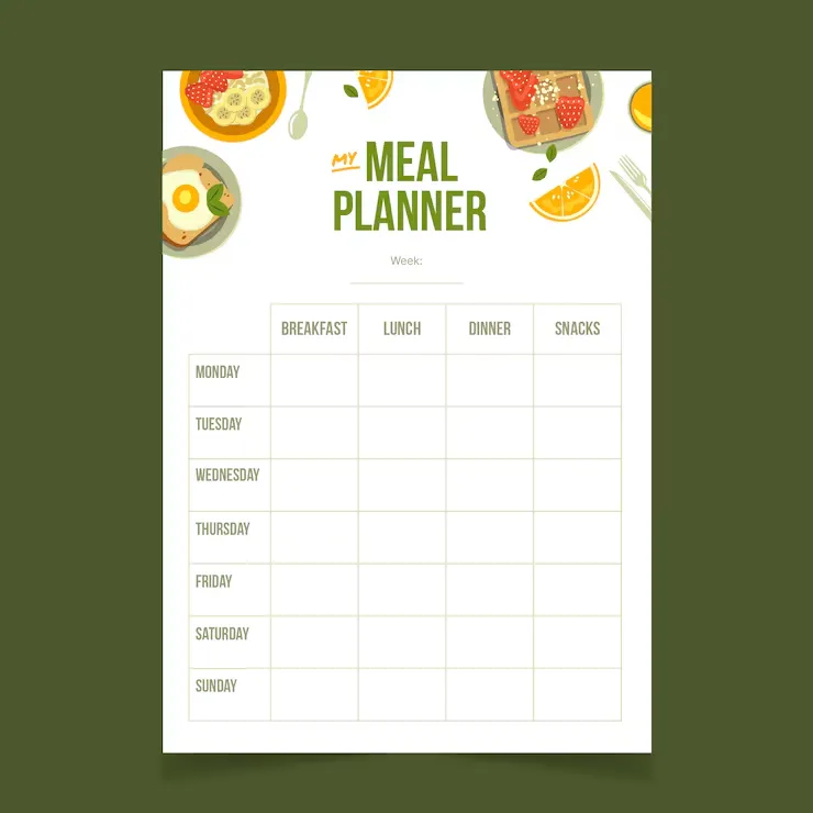 An organised, gentle visual overview of a weekly meal planning layout with warm tones