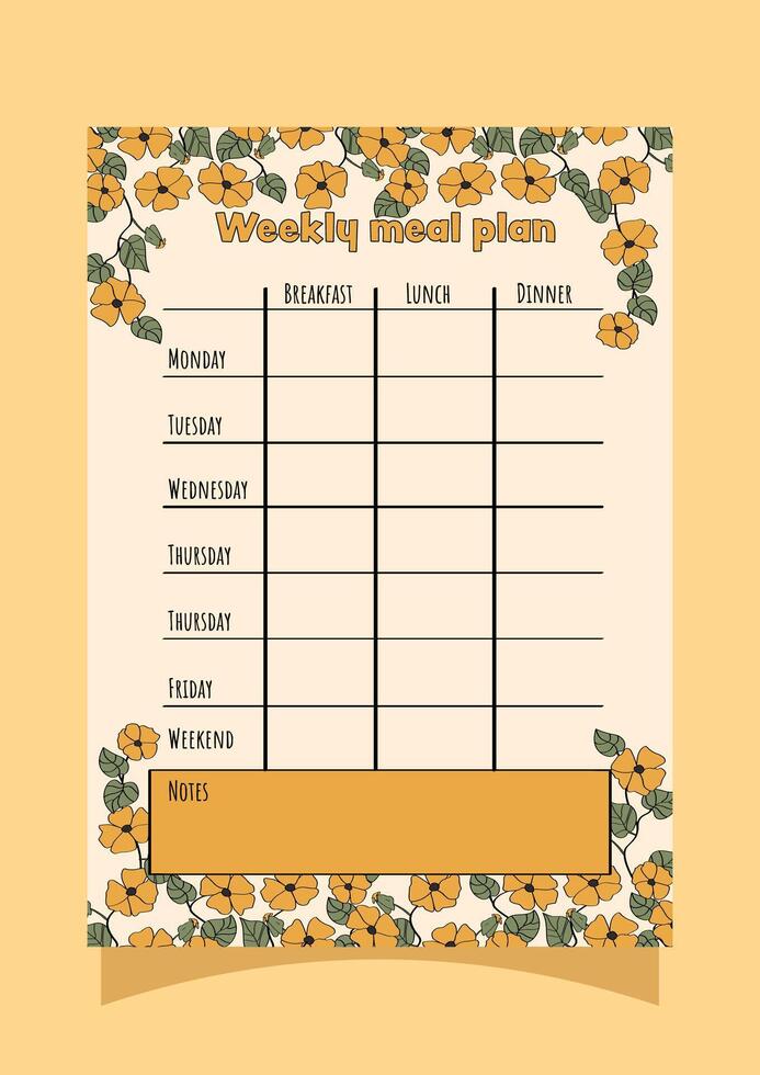 A calm, organised layout representing a flexible weekly meal planning overview with warm earthy tones